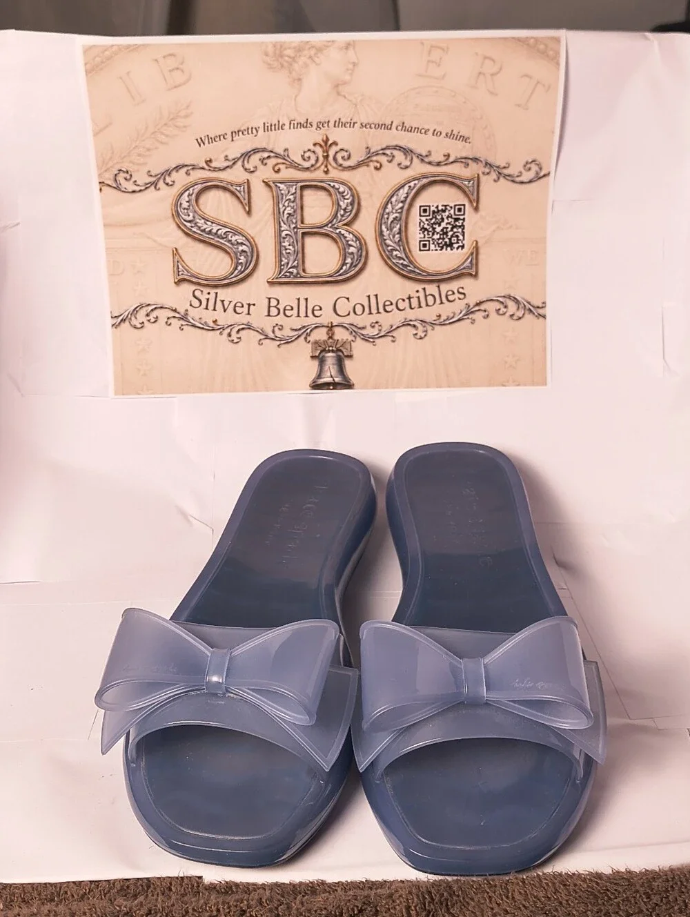 Kate Spade Slate Blue Translucent Jelly Bow Slide Sandals Women's Size 11